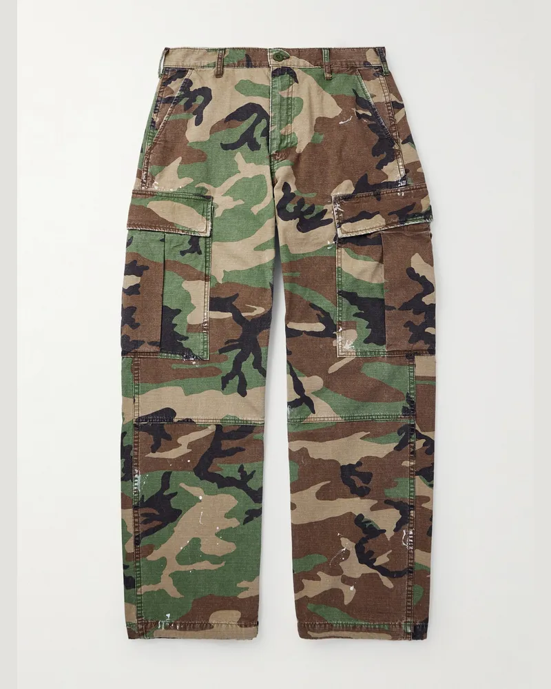 Cherry Los Angeles Weit geschnittene Cargohose aus Baumwoll-Twill mit Camouflage-Print Grün