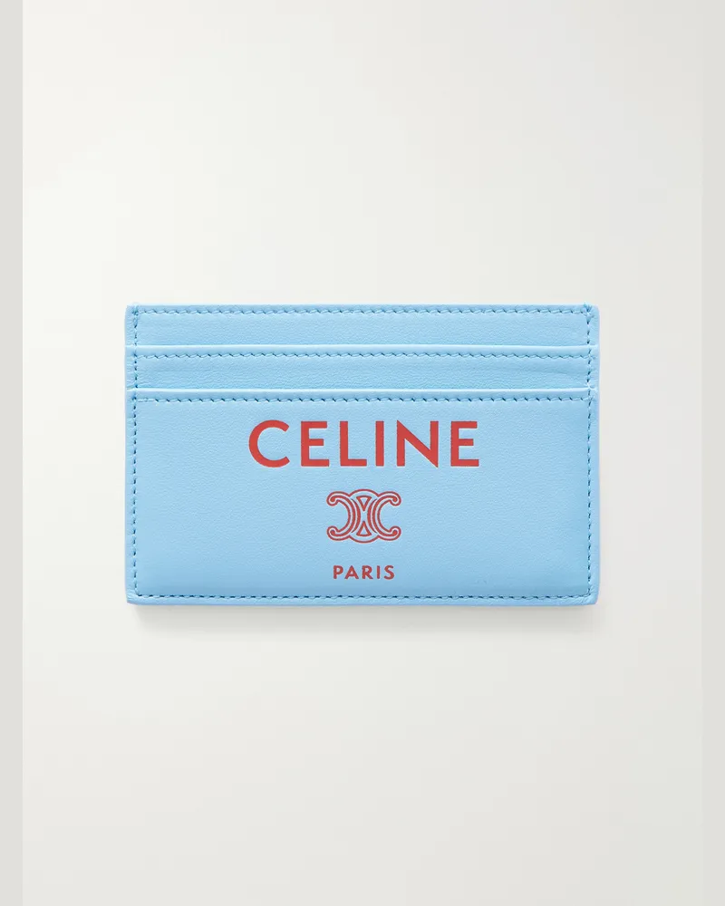 Celine Logo-Print Leather Cardholder Blue