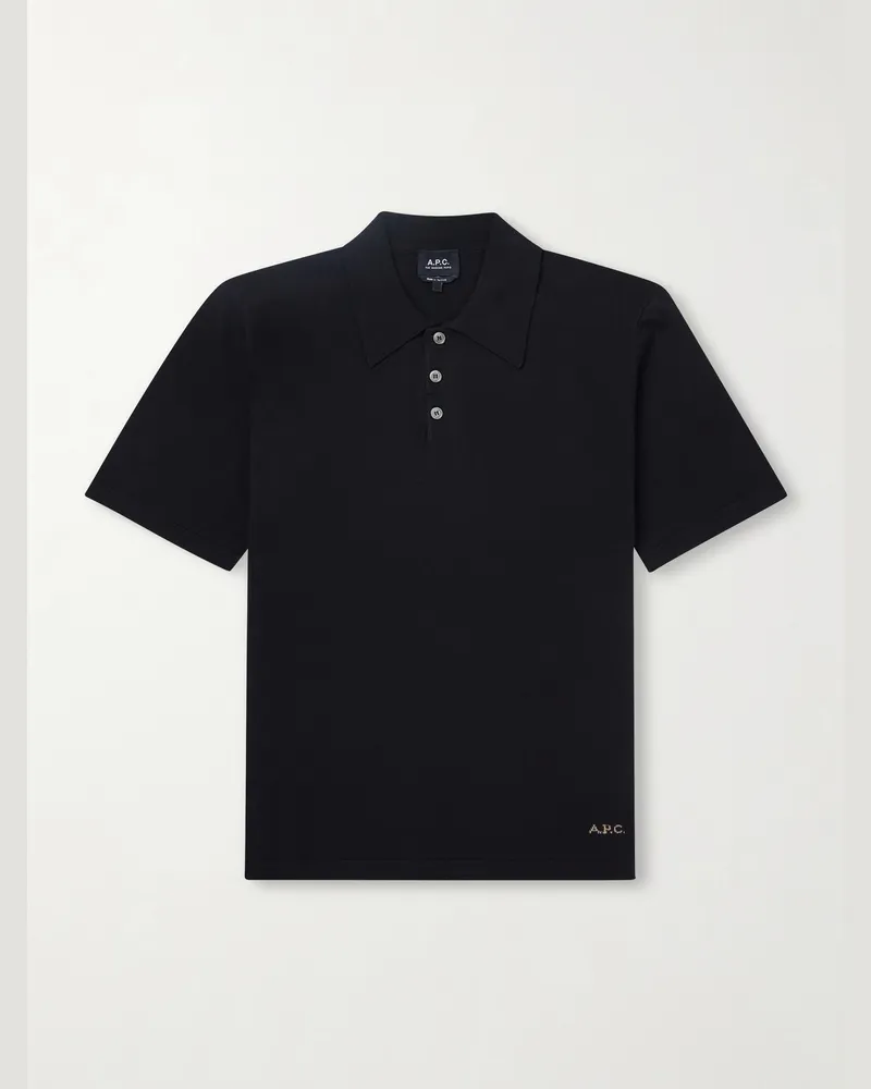 A.P.C. Logo-Intarsia Cotton Polo Shirt Black