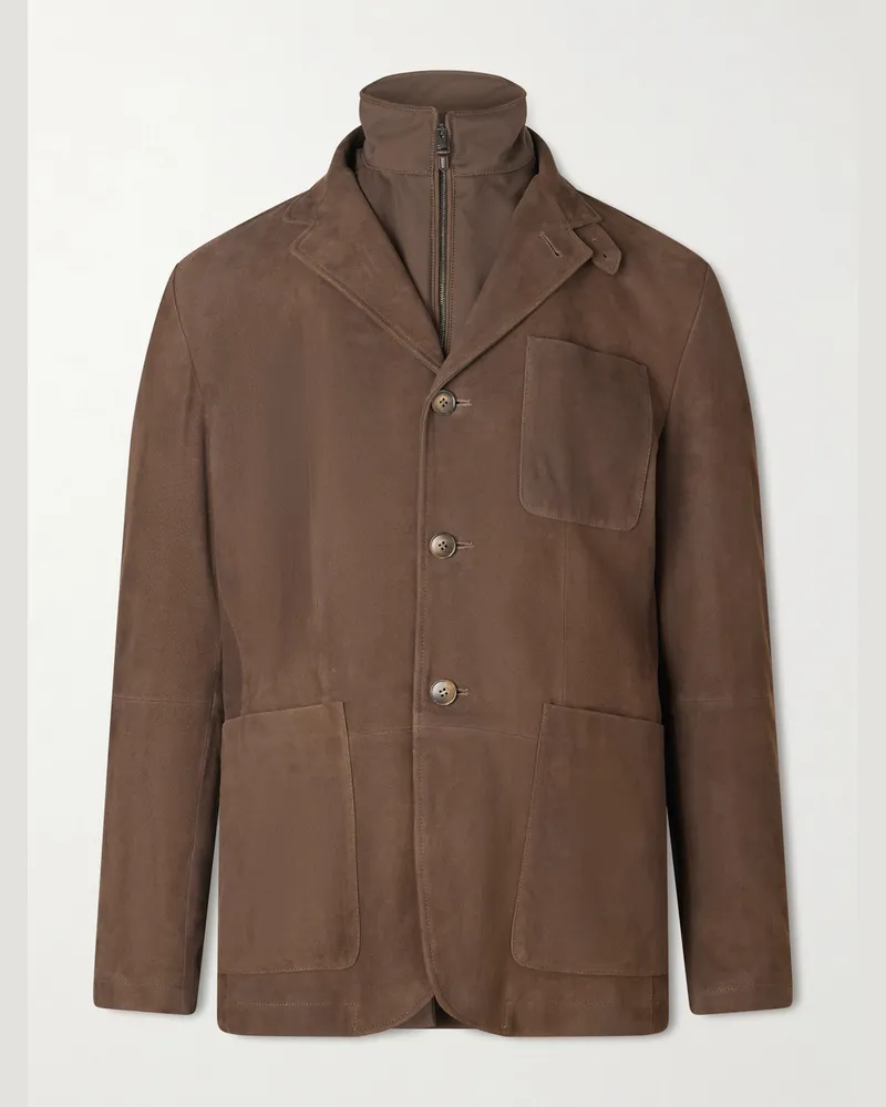Canali Bruma Layered Suede Jacket Brown