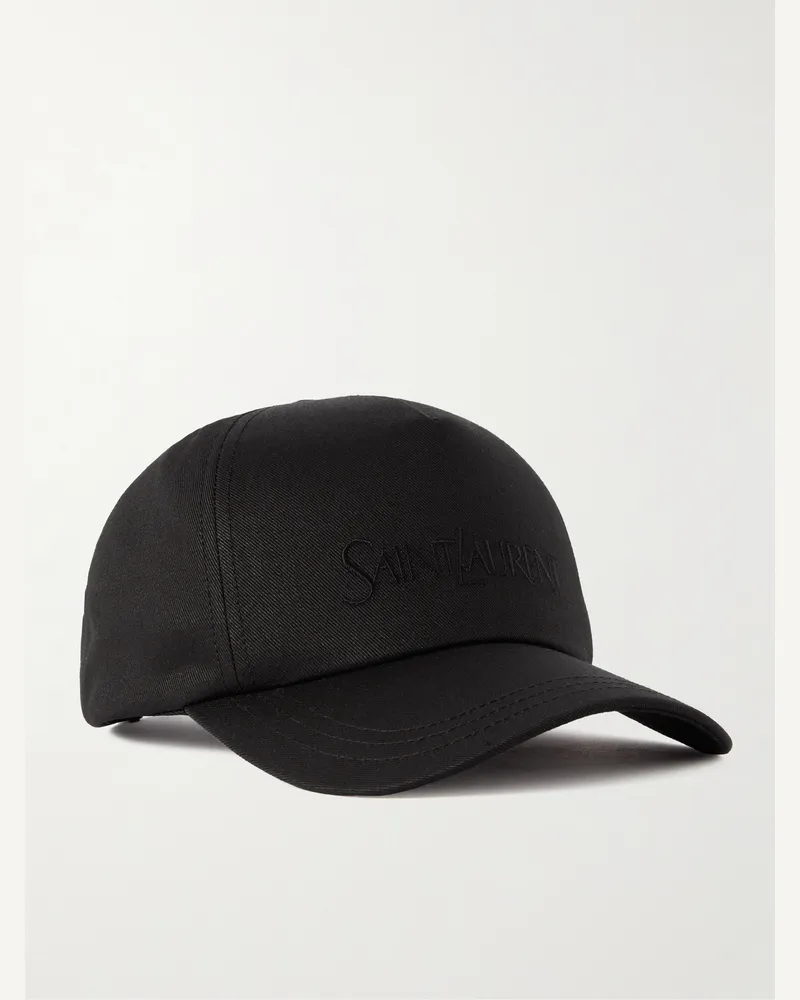 Saint Laurent Baseballkappe aus Gabardine aus einer Baumwoll-Leinenmischung mit Logostickerei Schwarz