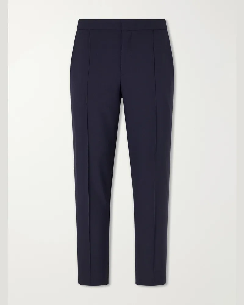 Ermenegildo Zegna Tapered Pleated Wool-Canvas Trousers Blue
