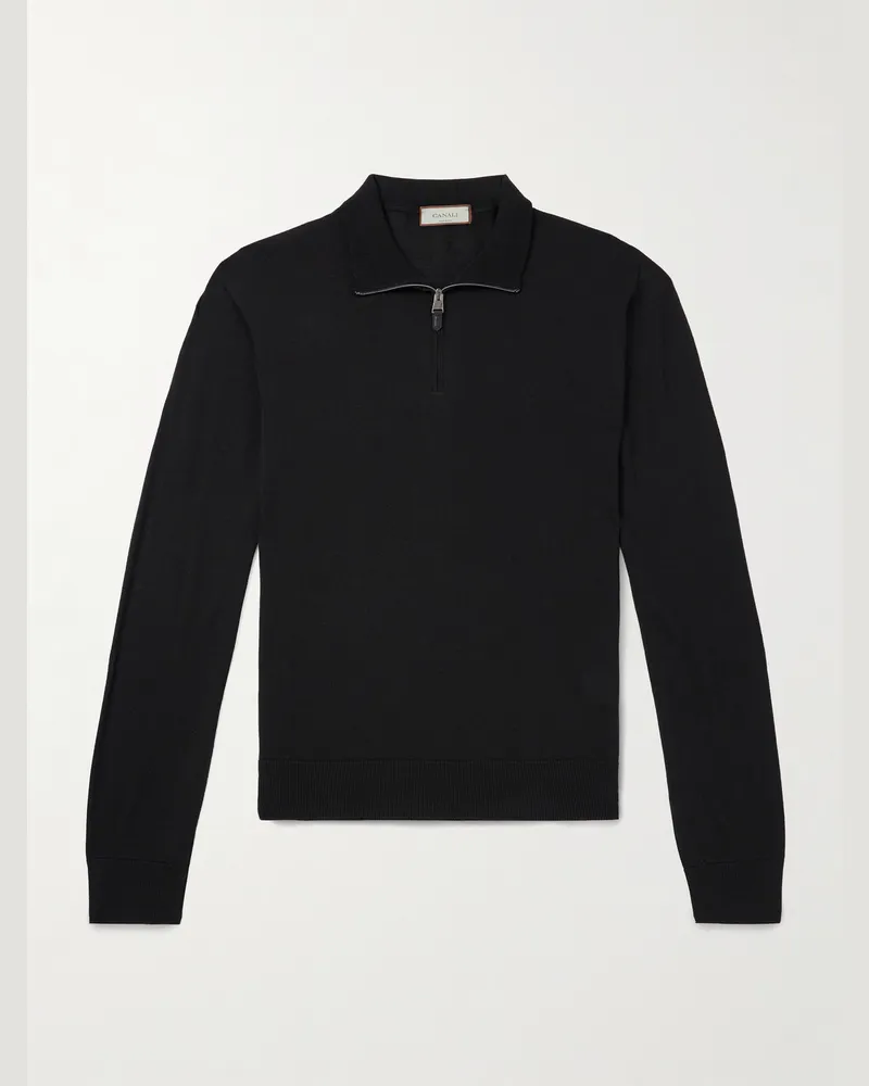 Canali Slim-Fit Wool Half-Zip Sweater Black