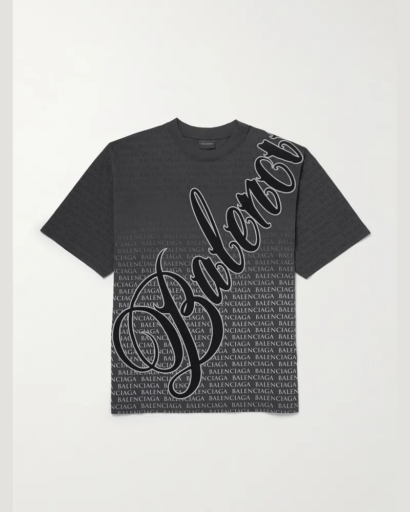 Balenciaga Logo-Appliquéd Printed Cotton-Jersey T-Shirt Black