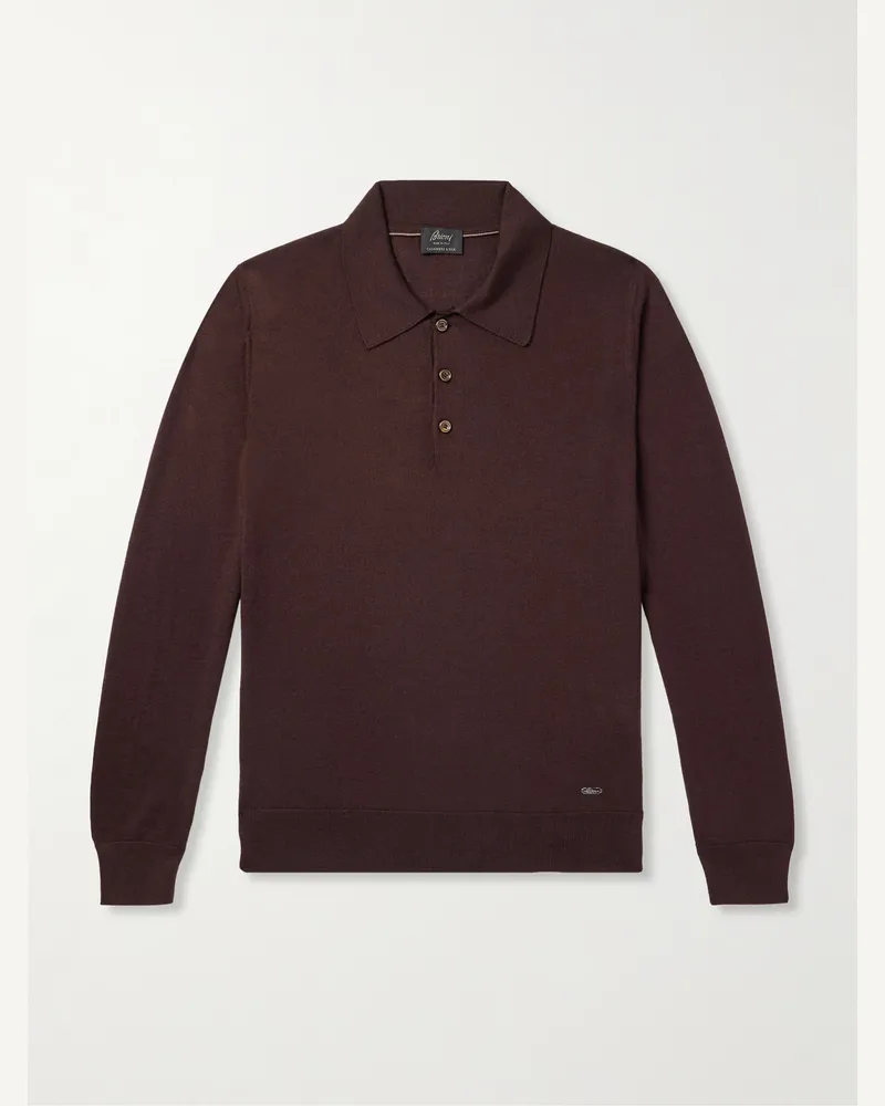 Brioni Schmal geschnittener Pullover aus einer Kaschmir-Seidenmischung mit Polokragen Braun