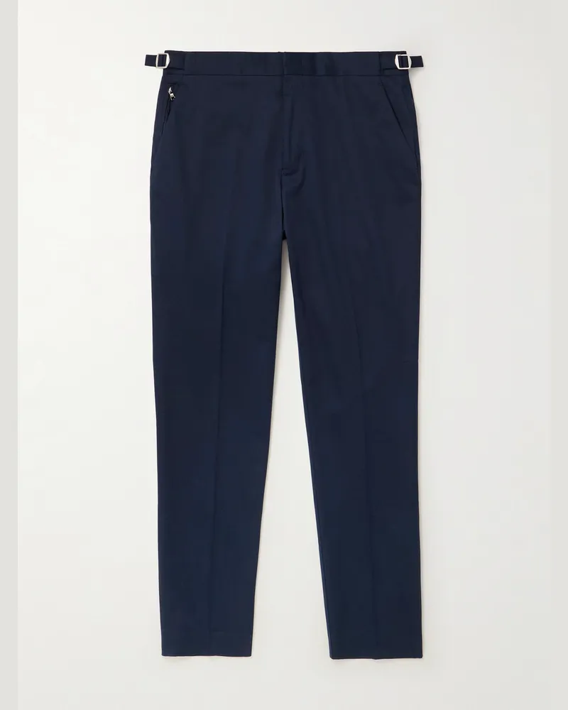 Orlebar Brown Brandon schmal geschnittene und schmaler zulaufende Hose aus Twill aus einer Stretch-Baumwoll-Kaschmirmischung Blau