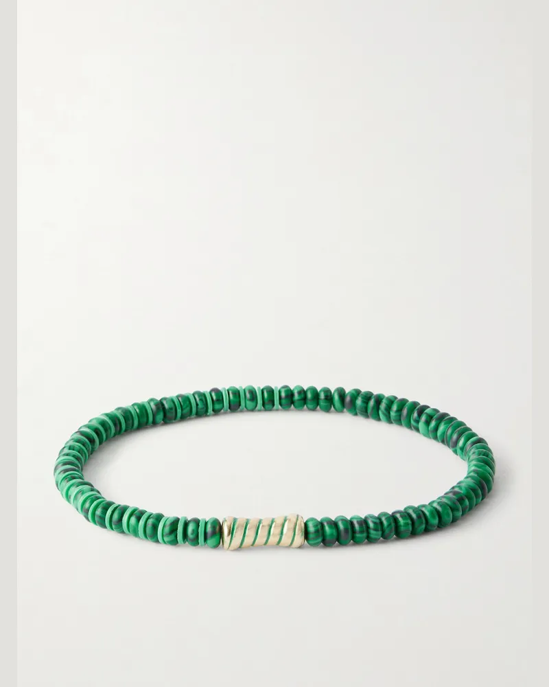 Luis Morais 14-Karat Gold Malachite Beaded Bracelet Green