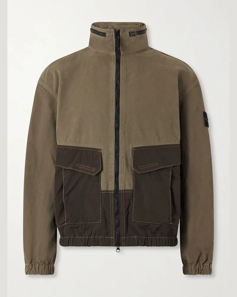 Stone Island Garment-Dyed Panama Cotton-Canvas and Nylon Bomber Jacket Green