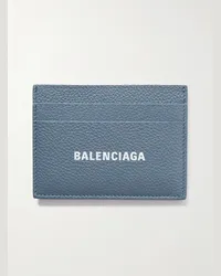 Balenciaga Kartenetui aus vollnarbigem Leder mit Logoprint Blau