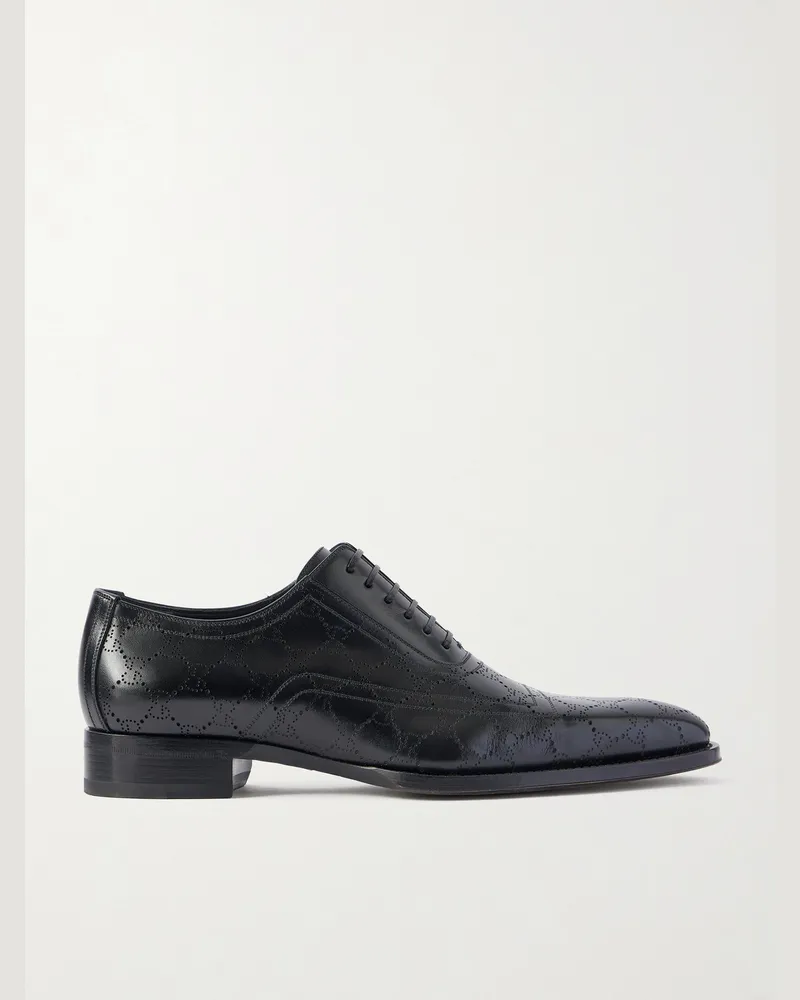 Gucci Laser-Cut Leather Oxford Shoes Black