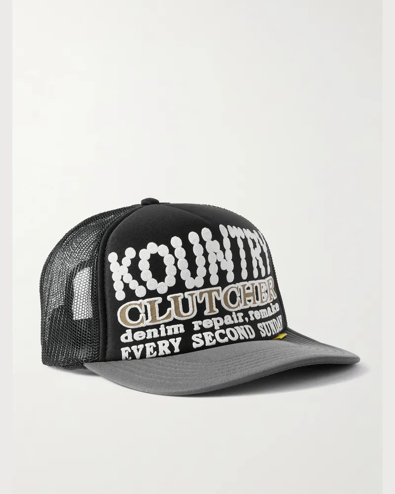 KAPITAL Kountry Pearl Clutcher Baseballkappe aus Canvas und Mesh mit Print Schwarz