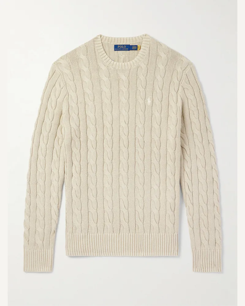 Ralph Lauren Zopfstrickpullover aus Baumwolle mit Logostickerei Neutral