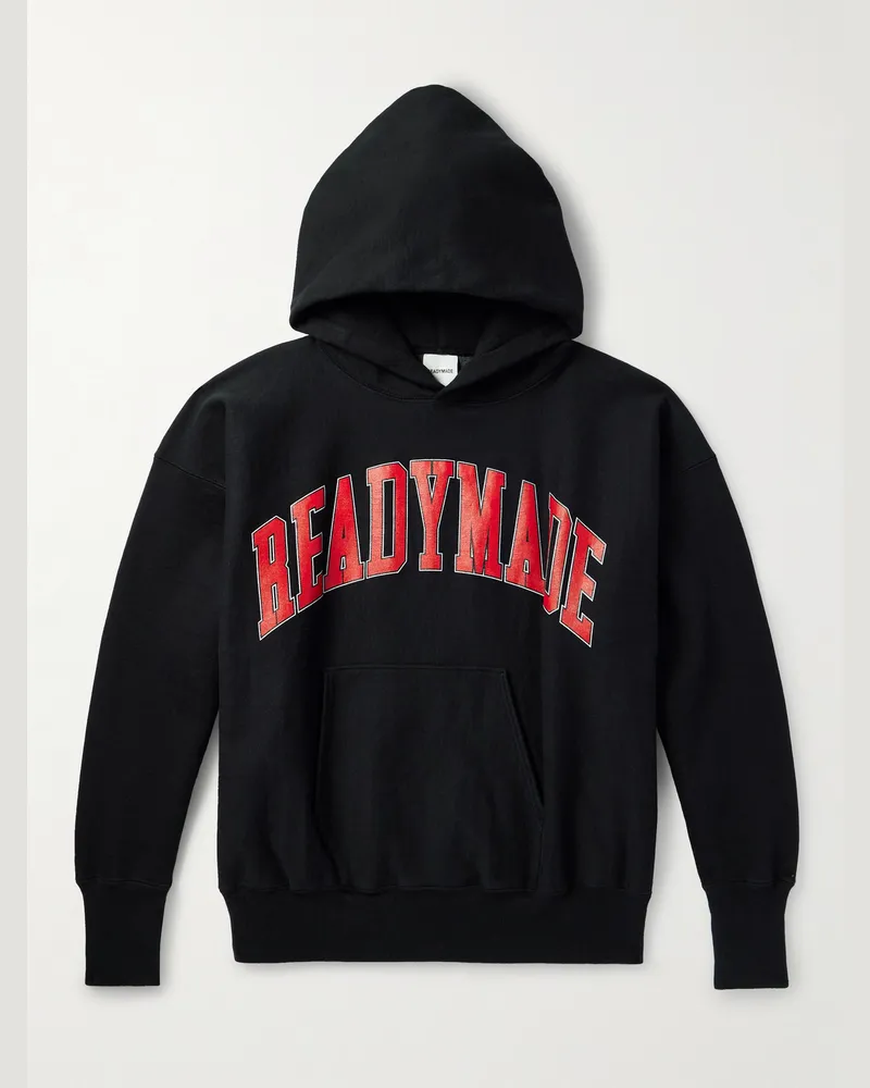 READYMADE Logo-Print Cotton-Blend Jersey Hoodie Black