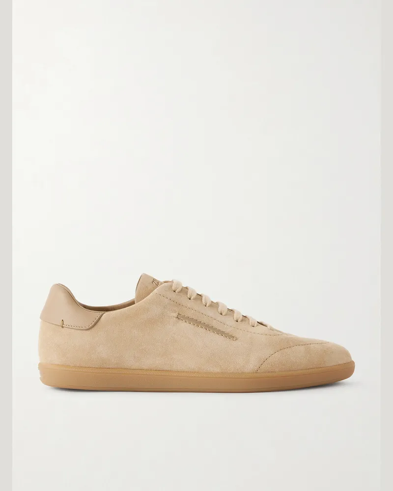 Ermenegildo Zegna 232 Leather-Trimmed Suede Sneakers Neutrals