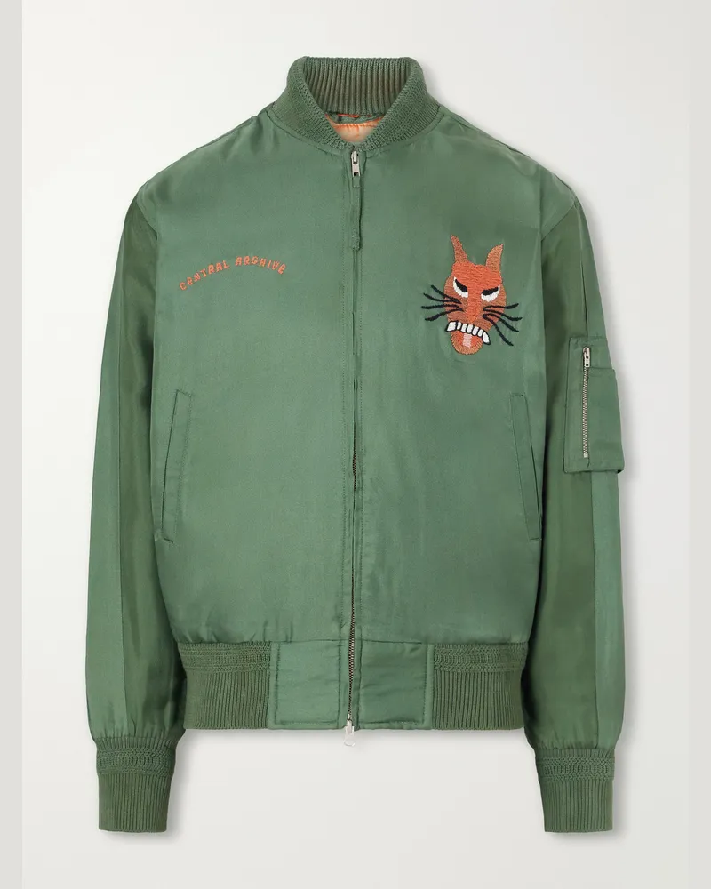 KARDO Max Embroidered Silk-Twill Bomber Jacket Green