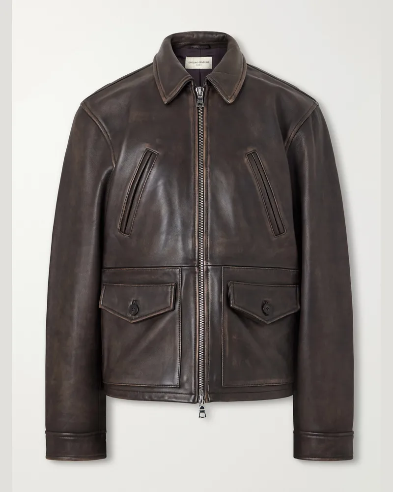 Officine Generale Mori Leather Jacket Brown