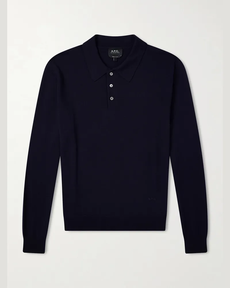 A.P.C. Riou Virgin Wool Polo Shirt Blue