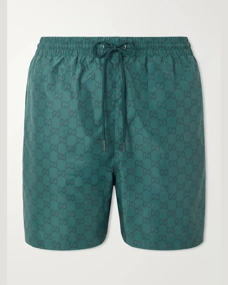 Gucci Straight-Leg Short-Length Logo-Print Swim Shorts Green