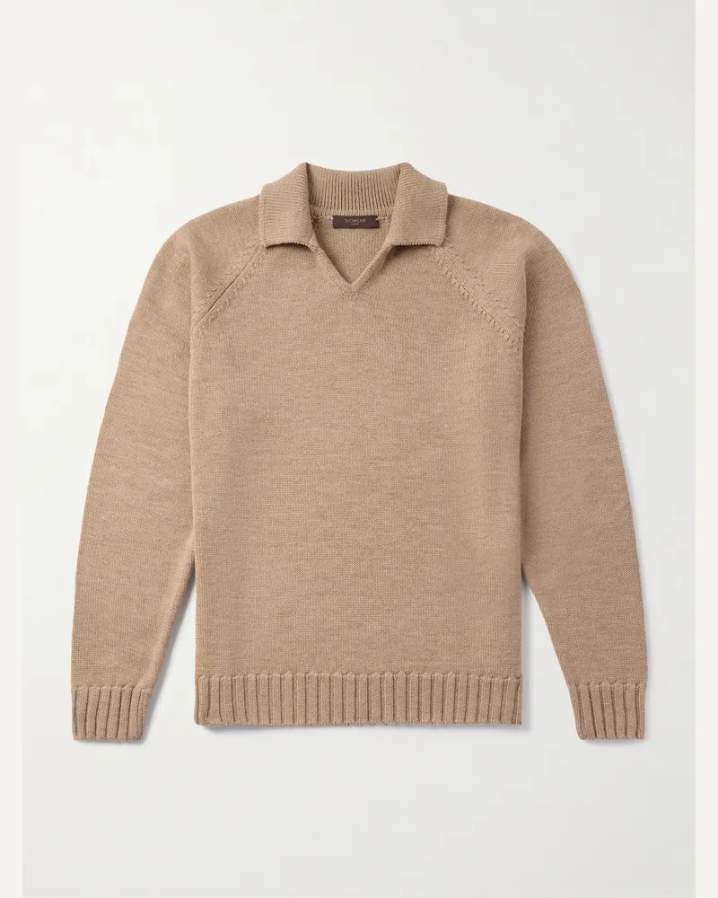 Incotex Pullover aus Schurwolle mit Polokragen Braun