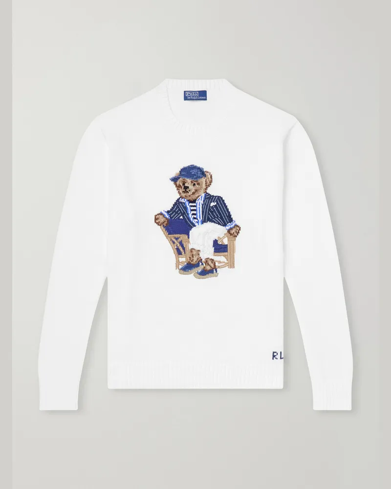 Ralph Lauren Polo Bear-Jacquard Cotton Sweater White