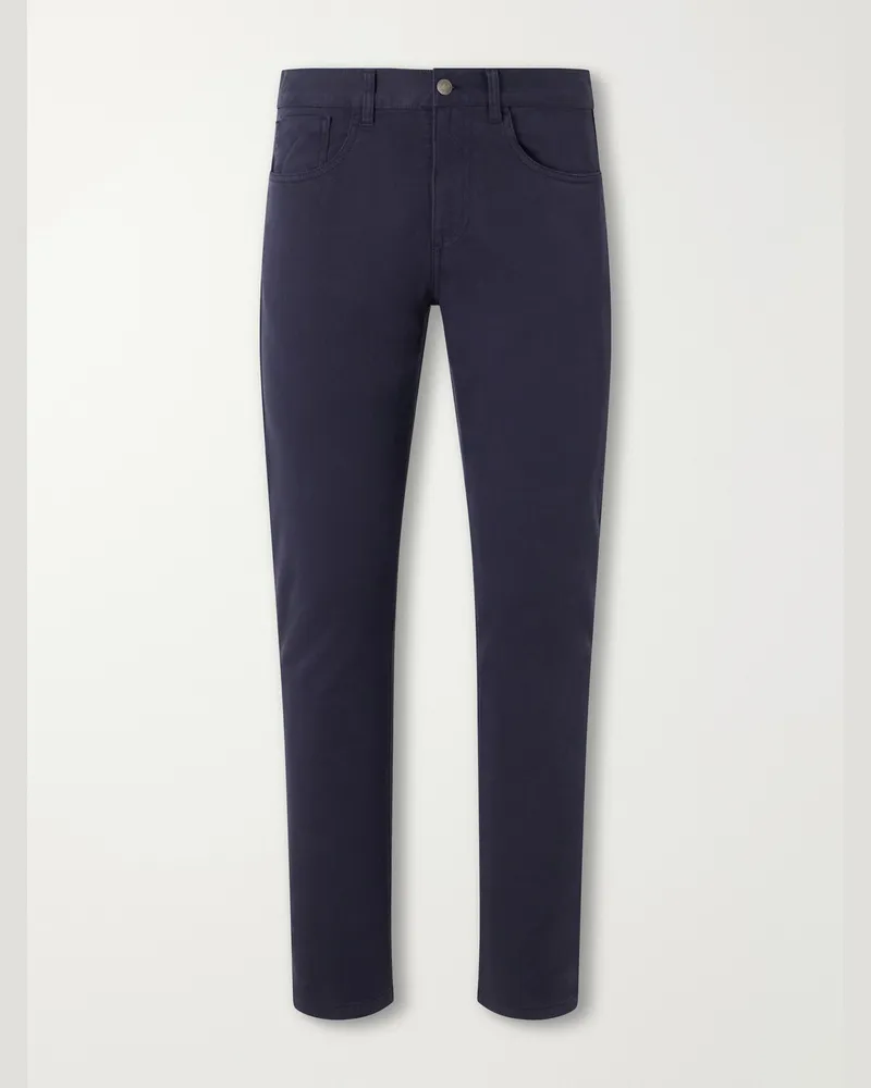 Canali Slim-Fit Straight-Leg Stretch-Cotton Gabardine Trousers Blue