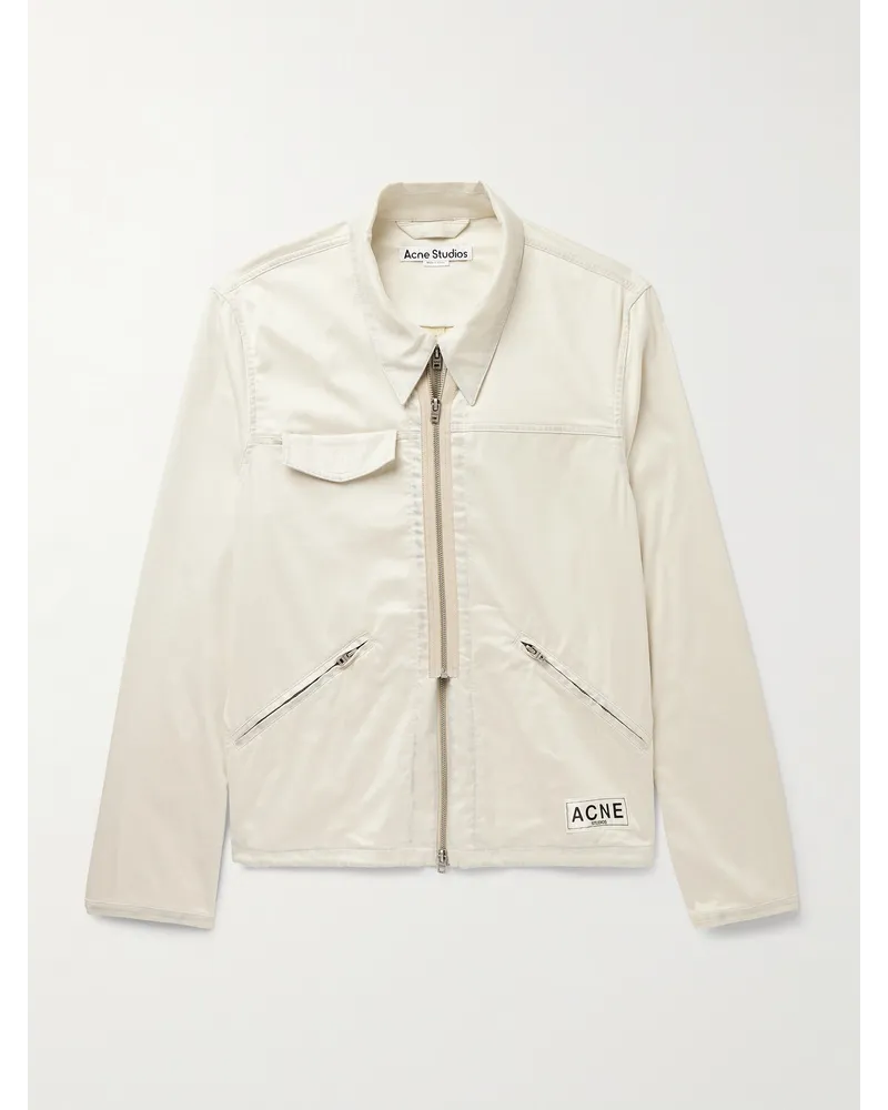 Acne Studios Ondrey Jacke aus Velourslederimitat mit Logoapplikation Weiß