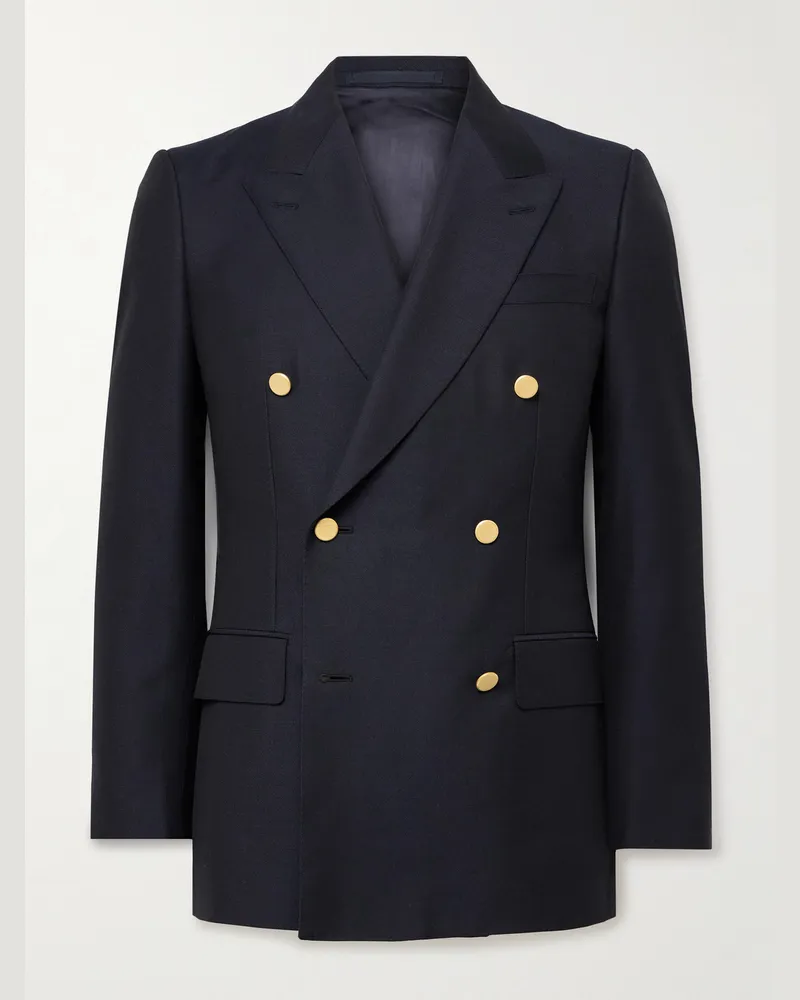 Kingsman Doppelreihiges Sakko aus Twill aus einer Woll-Mohairmischung Blau