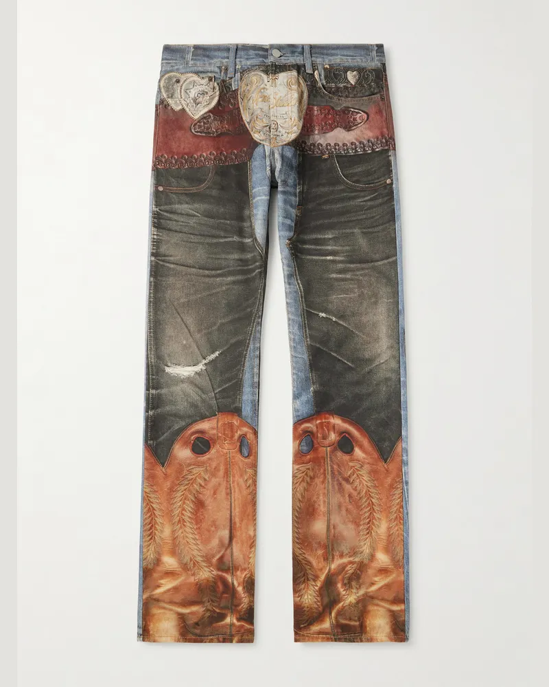 Acne Studios Gerade geschnittene Jeans aus gebürstetem Denim mit Trompe œil-Effekt Blau