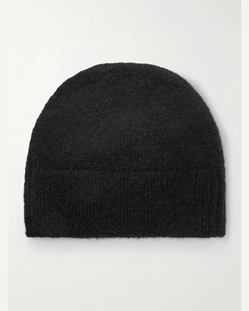 Dries van Noten Beanie aus einer Alpakawollmischung in Rippstrick Schwarz