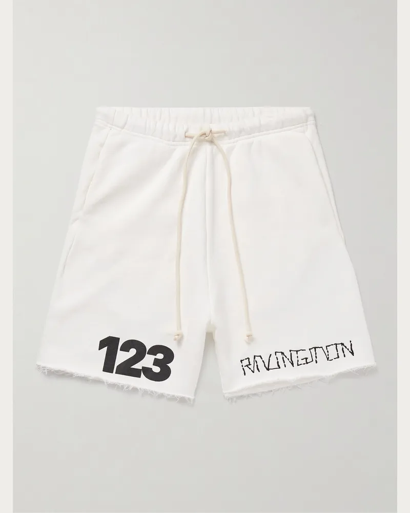 RRR123 Gymbag Shorts aus Baumwoll-Jersey mit Stickerei, Logoprint und Fransen Weiß