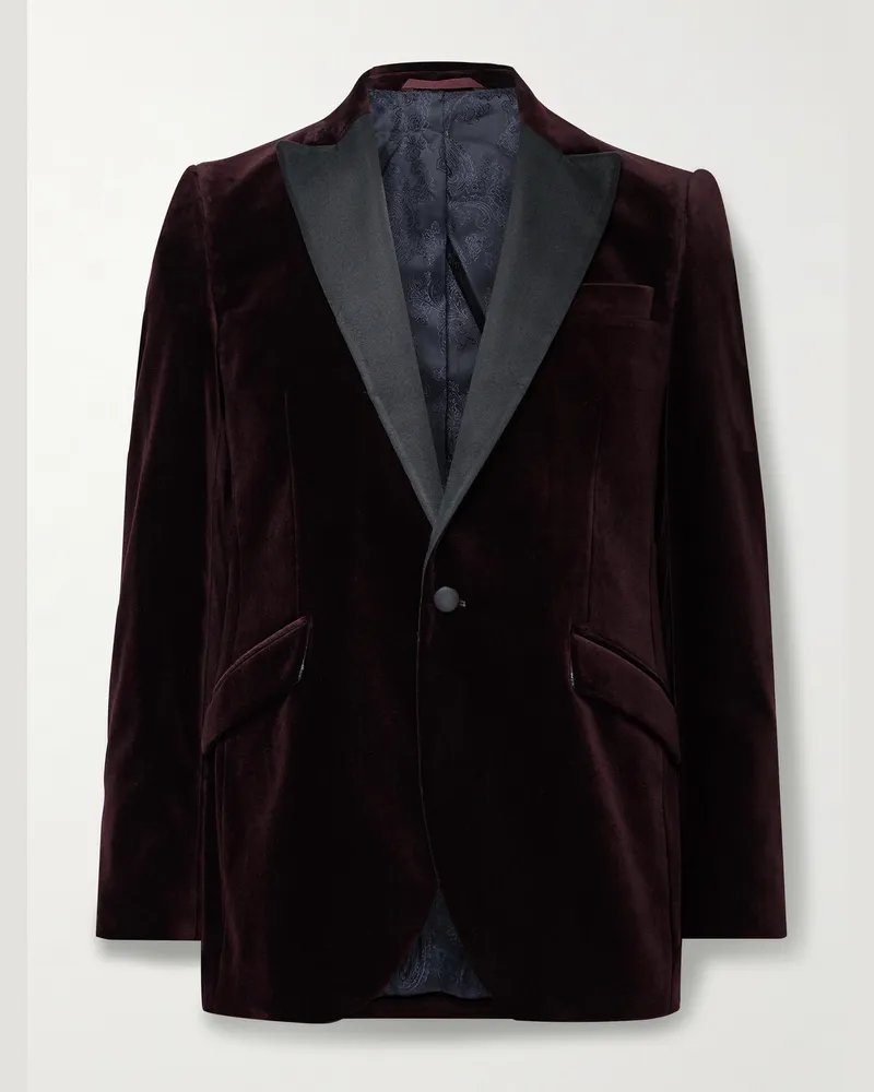 Favourbrook Smokingjacke aus Baumwollsamt mit Faille-Besatz Burgunder