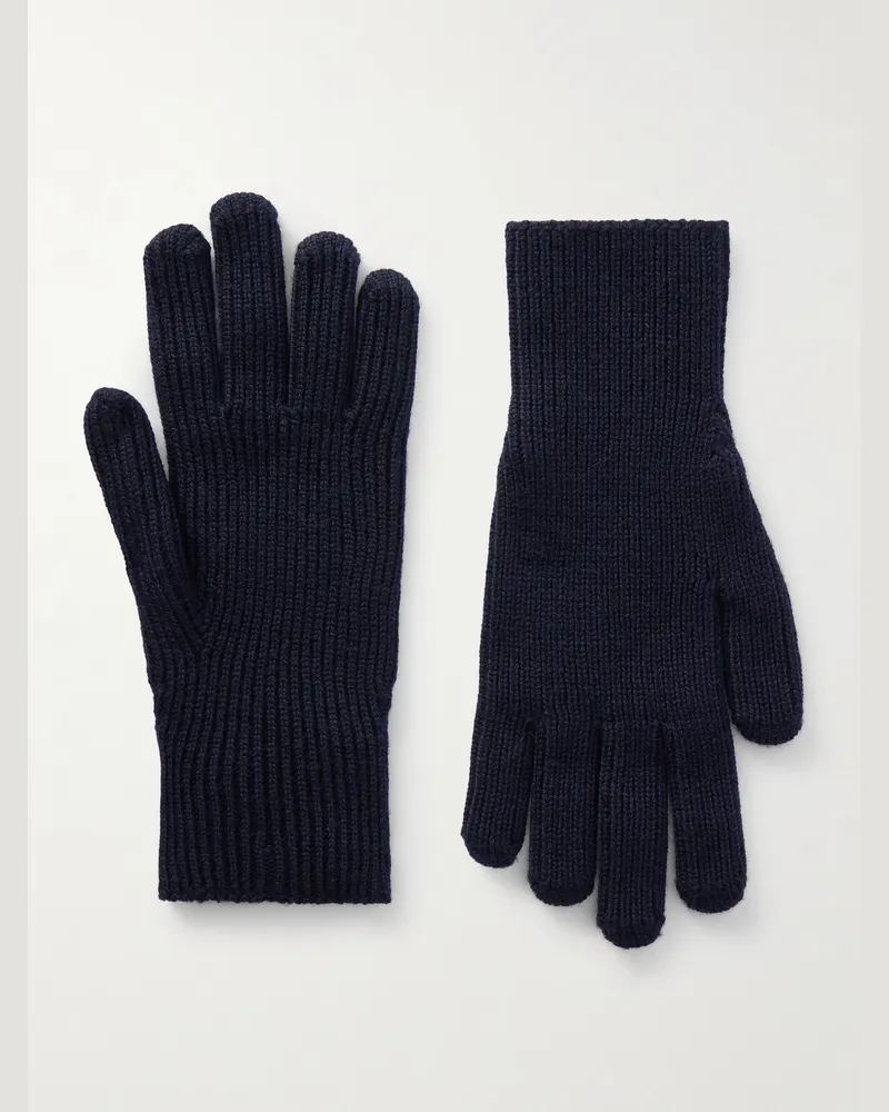 Moncler Handschuhe aus Schurwolle in Rippstrick mit Logoapplikation Blau