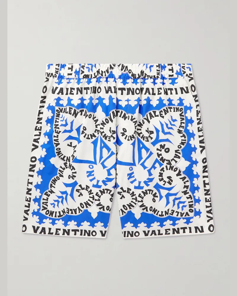 Valentino Garavani Straight-Leg Printed Cotton Bermuda Shorts Blue