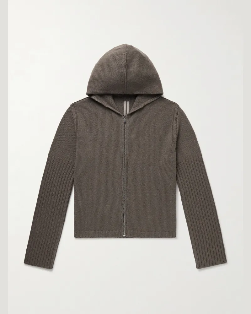 Rick Owens Las Palmas Kapuzenjacke aus Kaschmir in Rippstrick mit Reißverschluss Grau