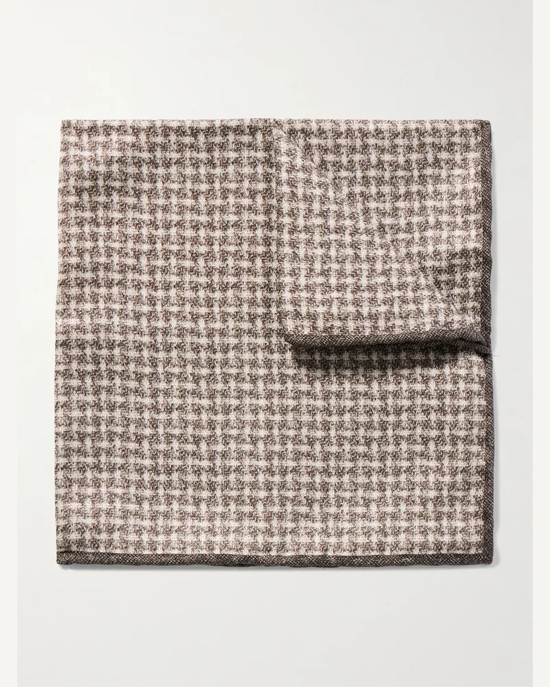Brunello Cucinelli Kariertes Einstecktuch aus Seiden-Jacquard Braun