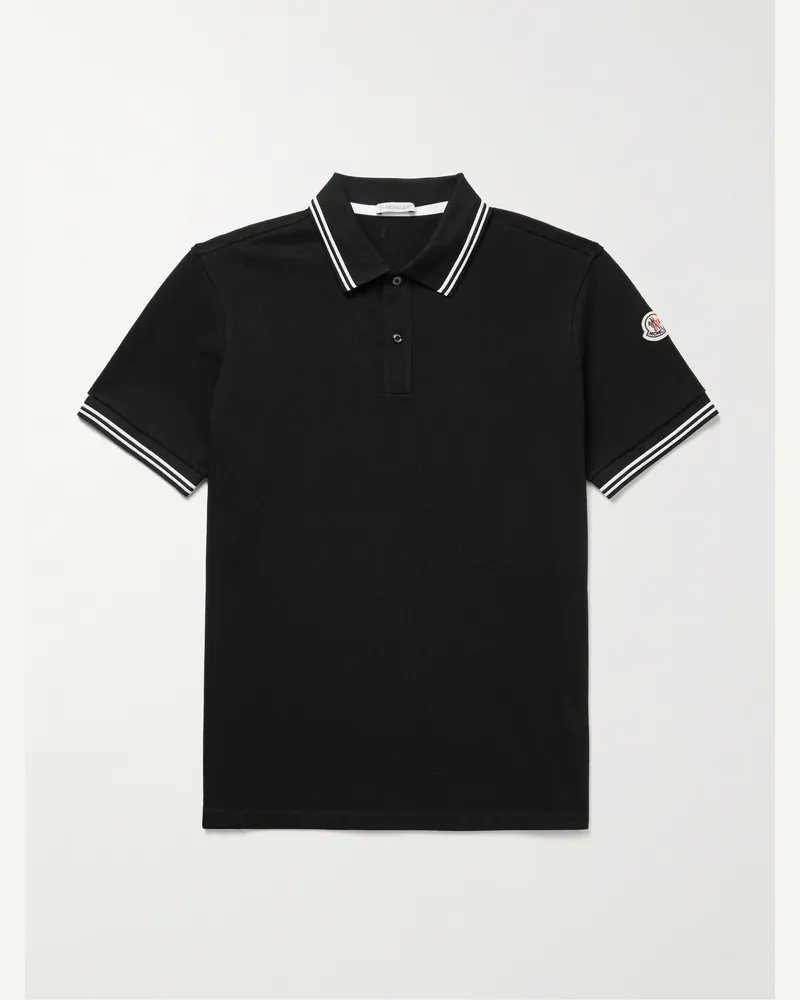 Moncler Schmal geschnittenes Polohemd aus Baumwoll-Piqué mit Logoapplikation Schwarz