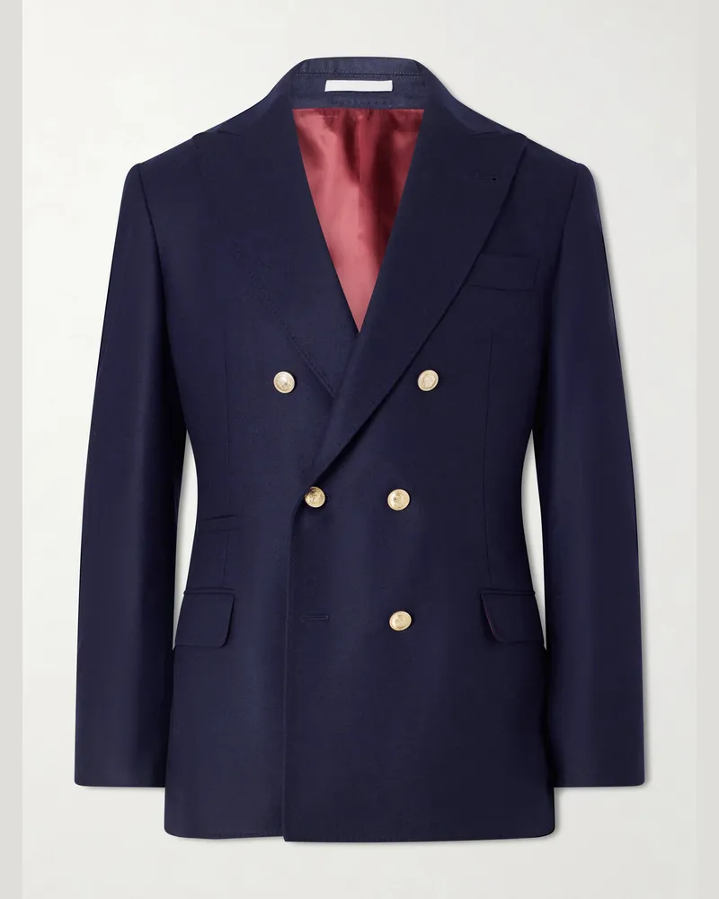 Brunello Cucinelli Double-Breasted Wool Blazer Blue