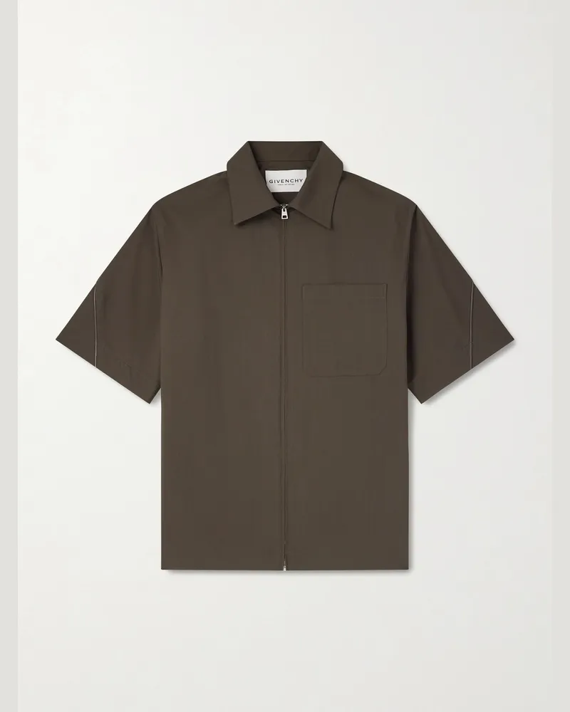 Givenchy Recycled Woven Zip-Up Shirt Brown