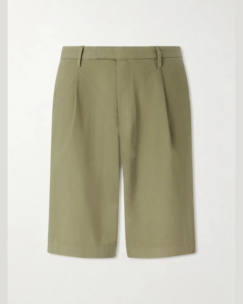 Boglioli Straight-Leg Pleated Cotton-Blend Poplin Shorts Green