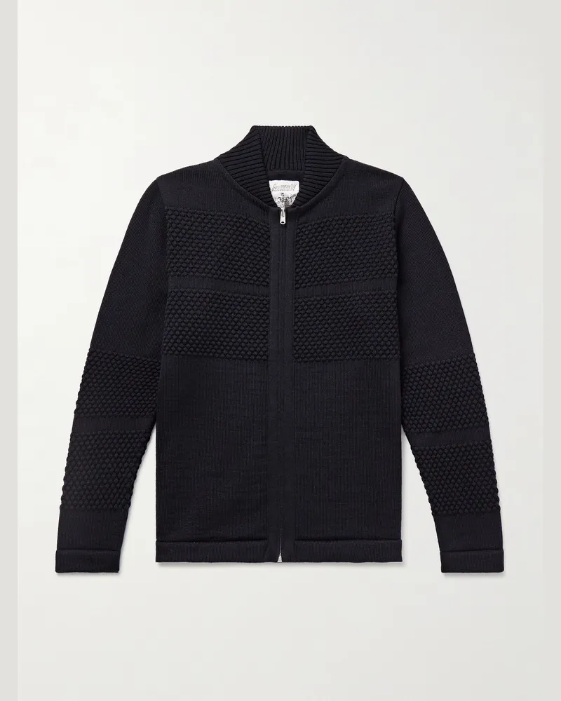 S.N.S Herning Fisherman Wool Zip-Up Cardigan Blue