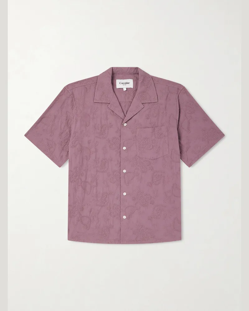 Corridor Camp Collar Paisley-Embroidered Cotton Shirt Purple