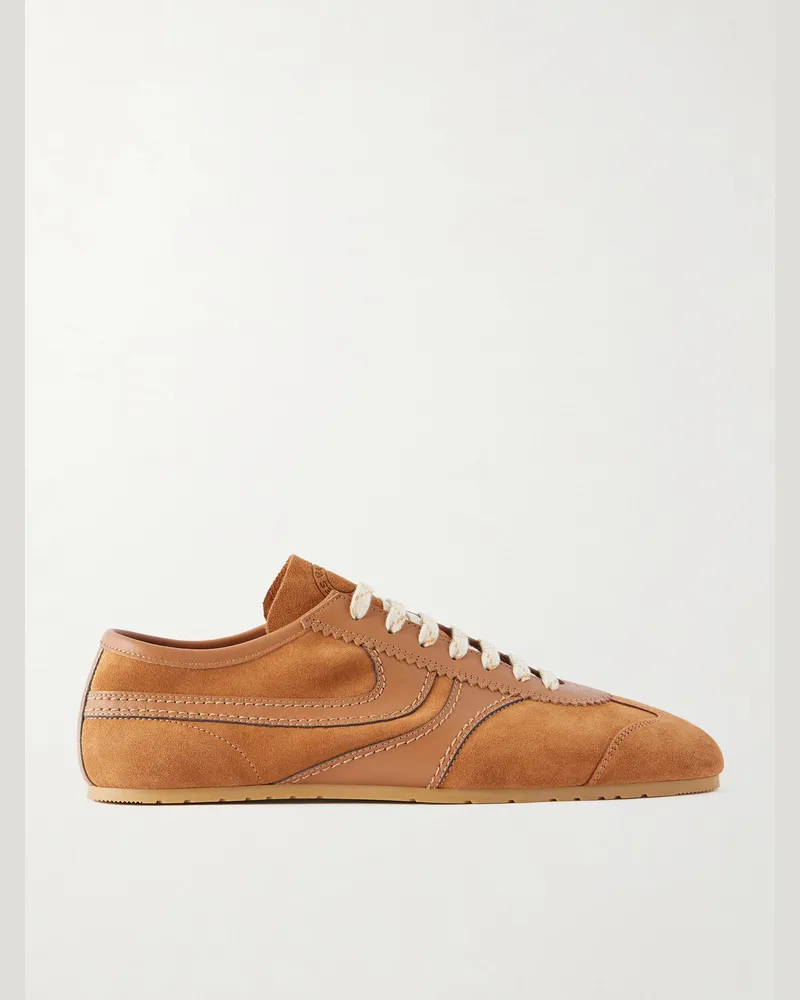 Dries van Noten Leather-Trimmed Suede Sneakers Brown