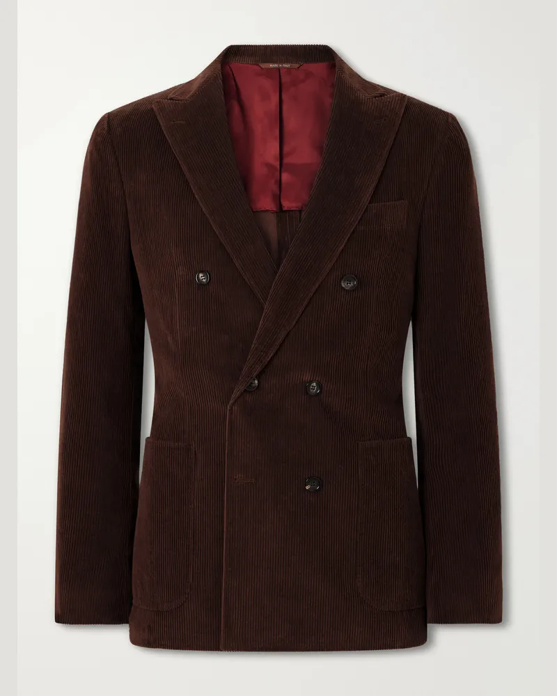 Canali Double-Breasted Cotton-Corduroy Blazer Brown