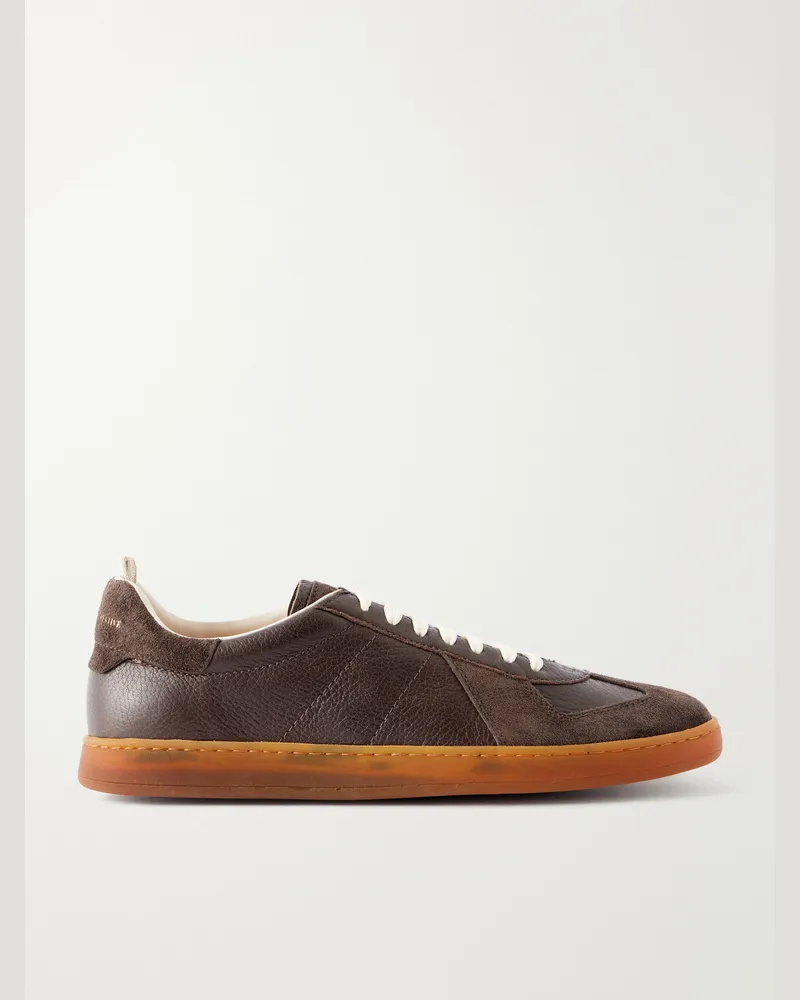 Officine Creative Italia Militia 002 Suede-Trimmed Leather Sneakers Brown