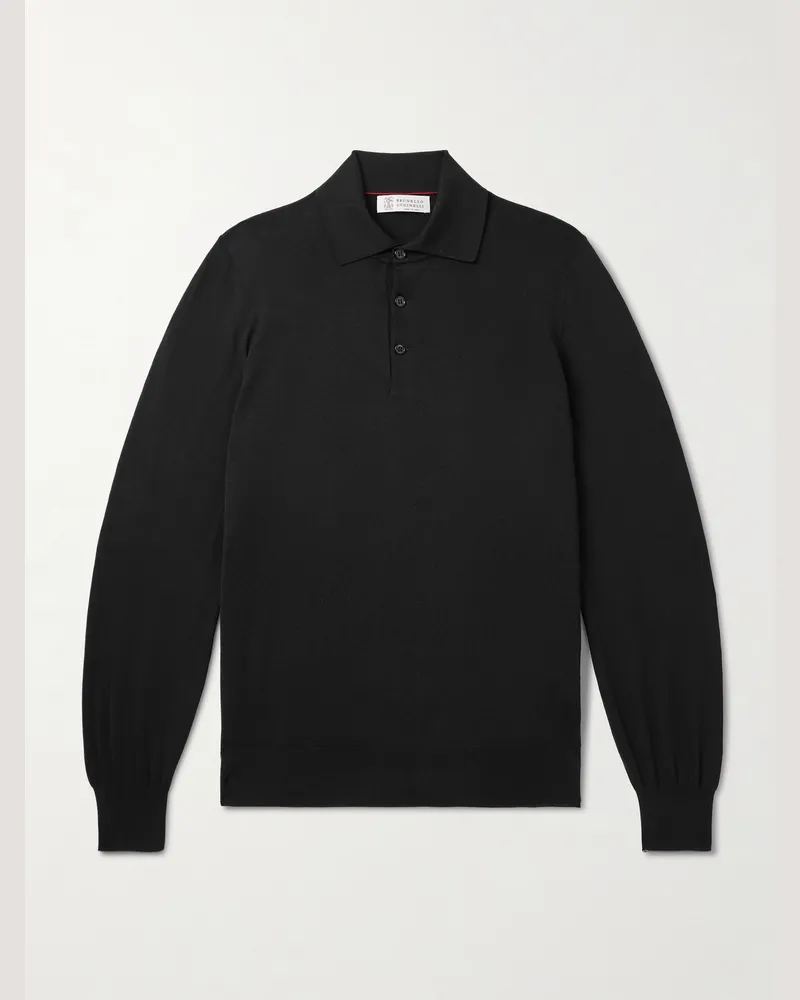 Brunello Cucinelli Pullover aus Baumwolle mit Polokragen Schwarz