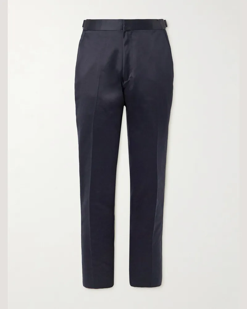 Tom Ford Dyllan Straight-Leg Cotton-Satin Trousers Blue