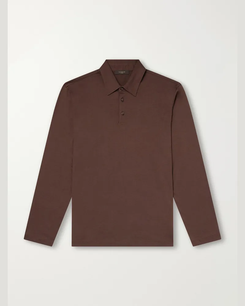 Slowear Zanone Cotton and Silk-Blend Jersey Polo Shirt Brown