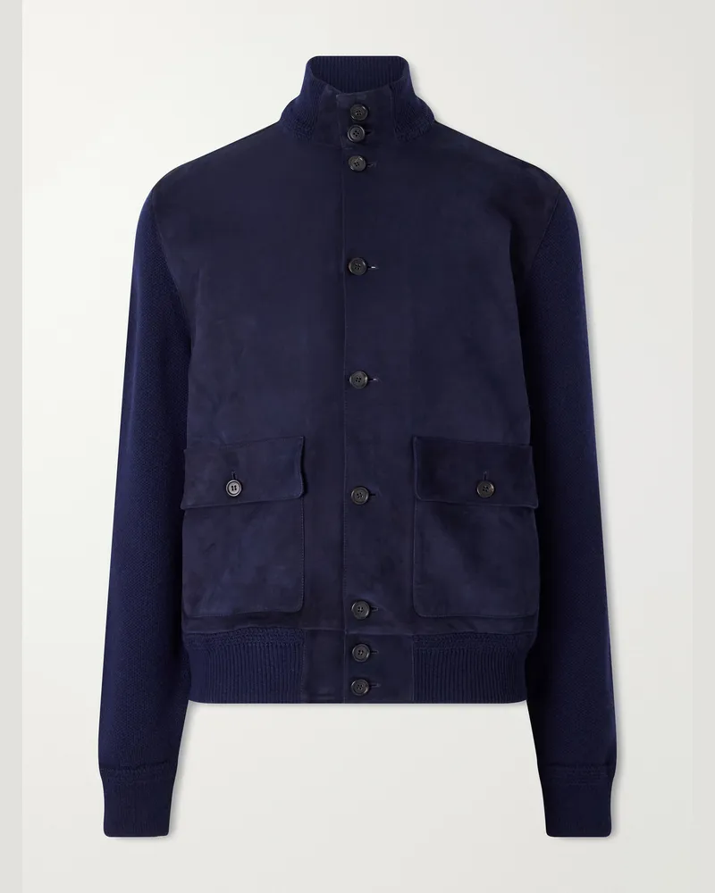 Ralph Lauren Suede and Cashmere Jacket Blue