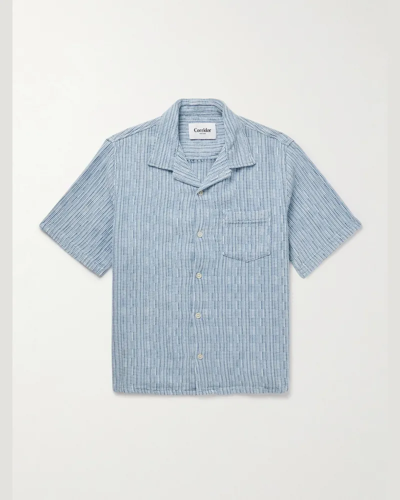 Corridor Camp-Collar Textured-Cotton Shirt Blue