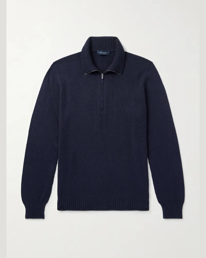 Thom Sweeney Cashmere Rollneck Half-Zip Sweater Blue